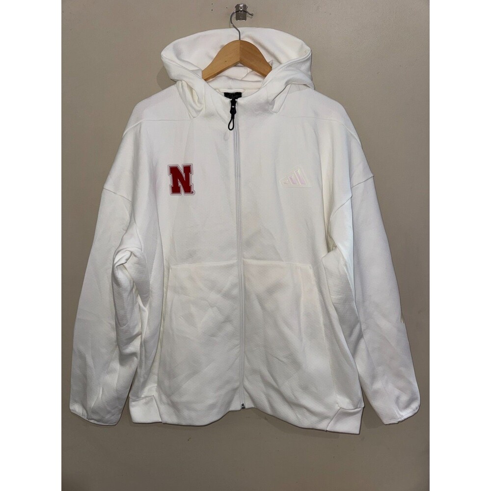 Mens XL Adidas Nebraska Cornhuskers Football ZNE FZ Hoodie White KR0006 NCAA NEW